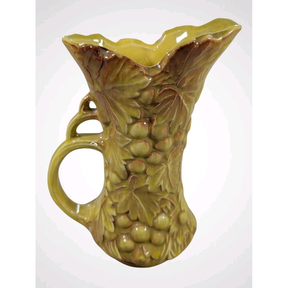 McCoy Pottery Grape Pitcher Vase Nine Inch Yellow Green Vintage USA MCM
